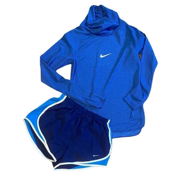 Nike Running Dri Fit Cowell neck light weight long sleeve, athletic top & shorts - Picture 1 of 9